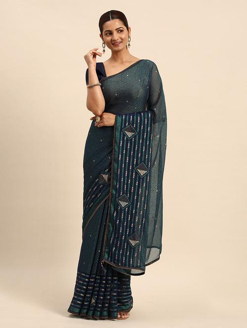 women bottle green self design lace work saree with blouse - 21723316 - Very Small Image - 1