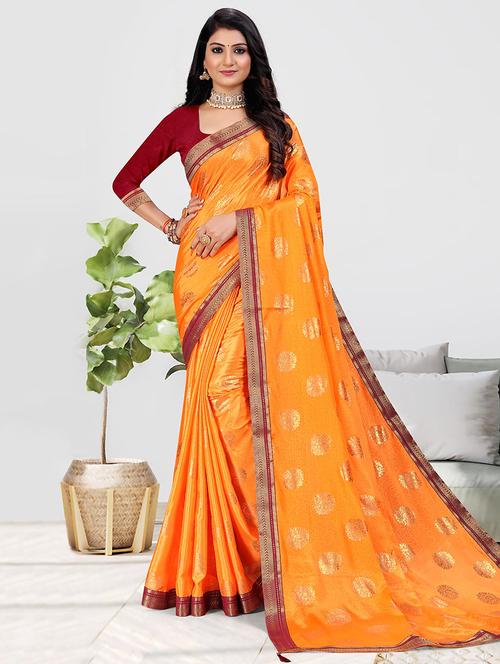 women orange bordered saree with blouse - 21723317 - Very Small Image - 1