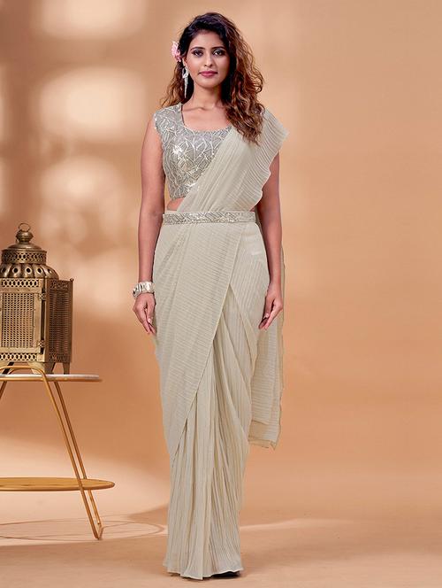 women stripes sequin work saree with blouse - 21723324 - Very Small Image - 1