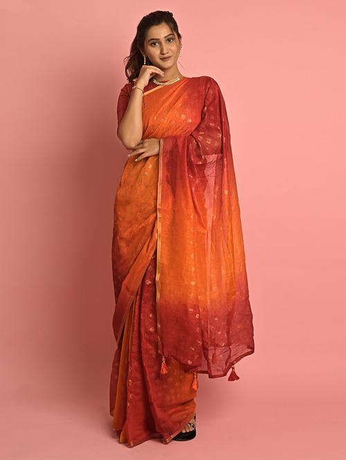 women orange self design handloom saree with blouse - 21723335 - Very Small Image - 1