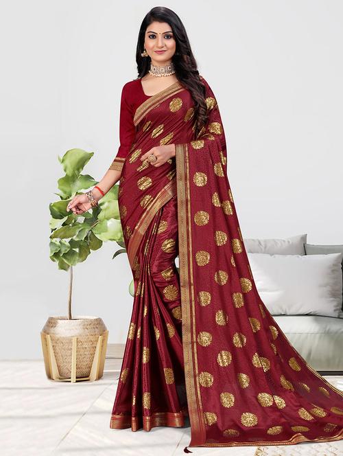 women foil printed bordered saree with blouse - 21723342 - Very Small Image - 1