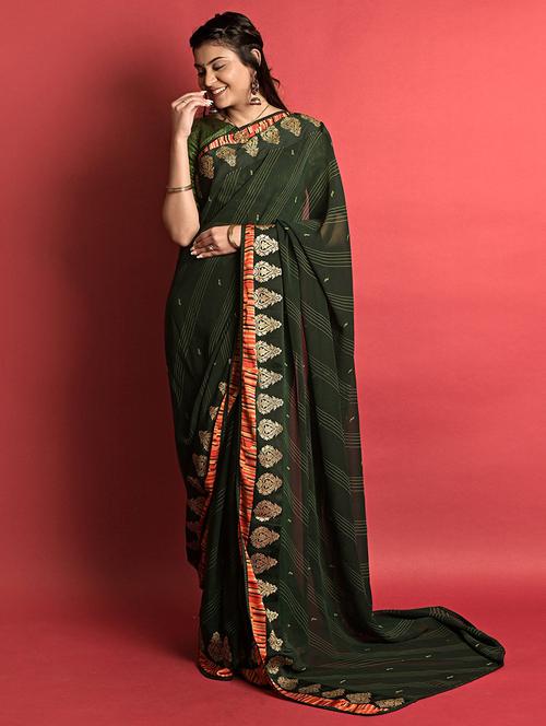 women printed bordered casual wear saree with blouse - 21723350 - Very Small Image - 1