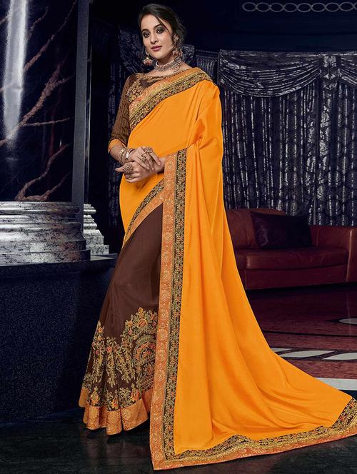 women orange lace work half & half saree with blouse - 21723489 - Very Small Image - 1