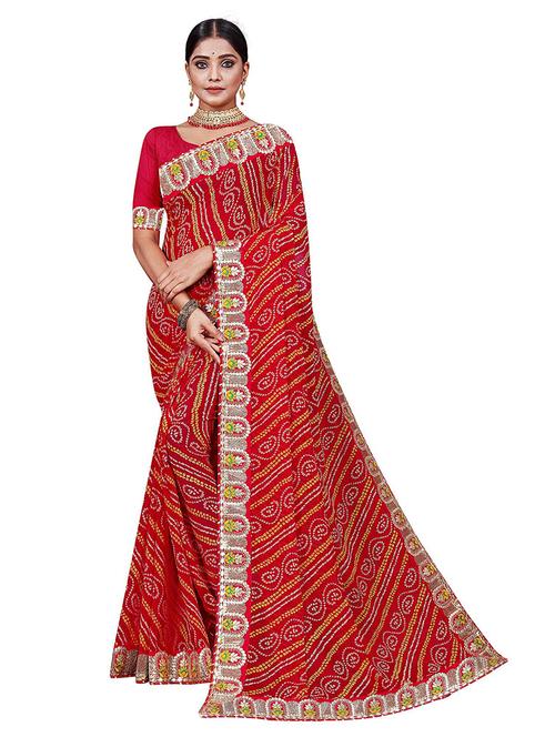 women bandhani printed bordered saree with blouse - 21723532 - Very Small Image - 1