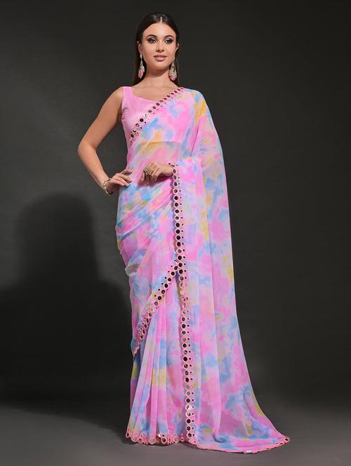 women printed bordered saree with blouse - 21723578 - Very Small Image - 1