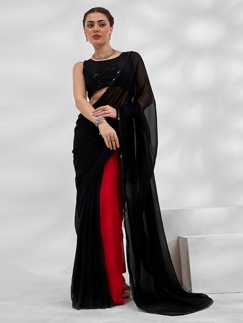 women black solid lace work saree with blouse - 21723596 - Very Small Image - 1