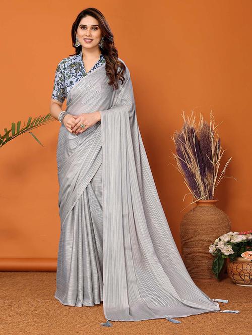 women grey striped saree with blouse - 21723637 - Very Small Image - 1