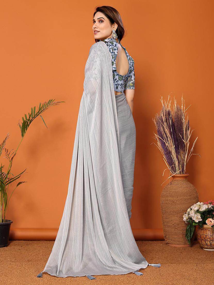 women grey striped saree with blouse - 21723637 - Standard Image - 1
