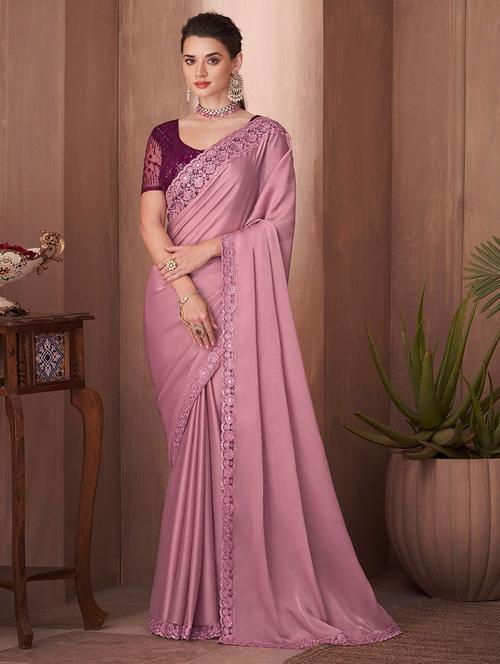 women pink lace bordered saree with blouse - 21723726 - Very Small Image - 1