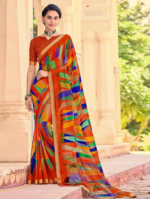 women printed bordered saree with blouse - 21723771 - Very Small Image - 1