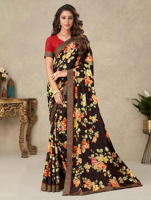 women floral printed bordered saree with blouse - 21723778 - Very Small Image - 1