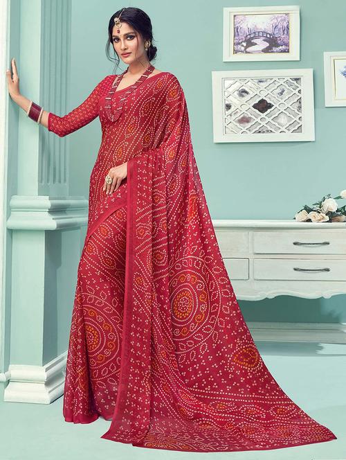 women bandhani printed bordered saree with blouse - 21723801 - Very Small Image - 1