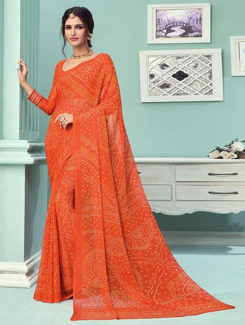 women bandhani printed bordered saree with blouse - 21723804 - Very Small Image - 1