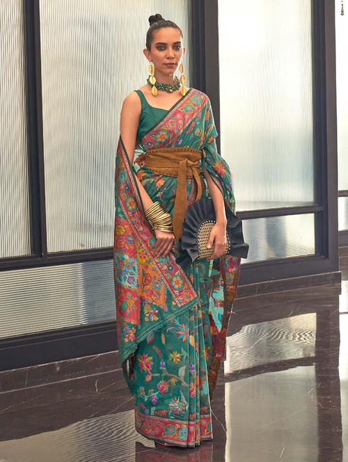 women printed bordered saree with blouse - 21723836 - Very Small Image - 1