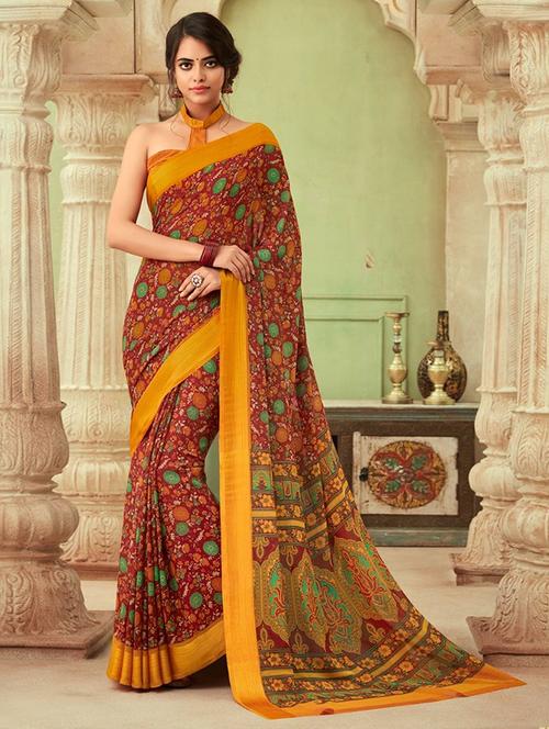 women printed bordered saree with blouse - 21723869 - Very Small Image - 1