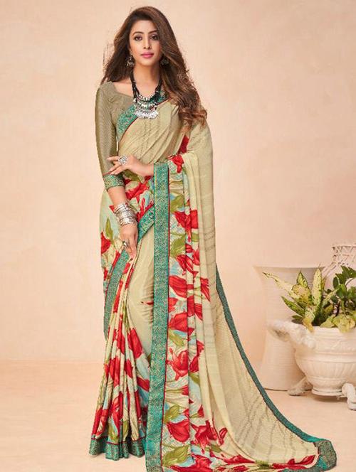 women printed bordered saree with blouse - 21723876 - Very Small Image - 1