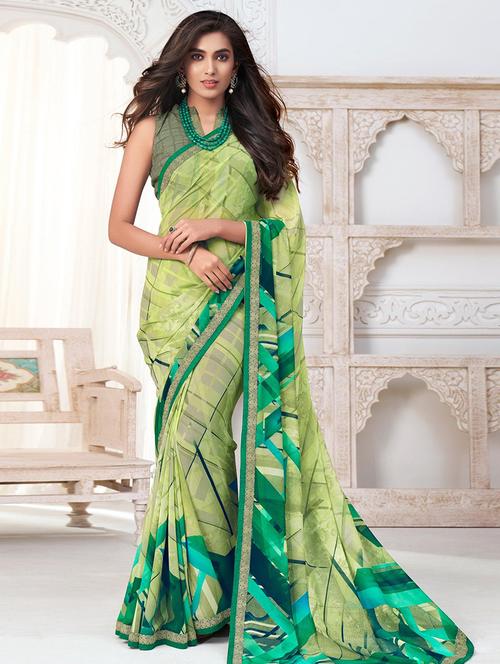 women printed bordered saree with blouse - 21723881 - Very Small Image - 1