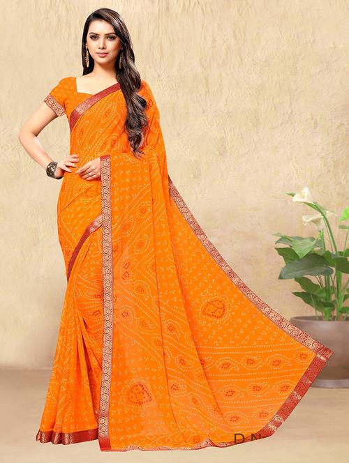 women bandhani printed bordered saree with blouse - 21723884 - Very Small Image - 1