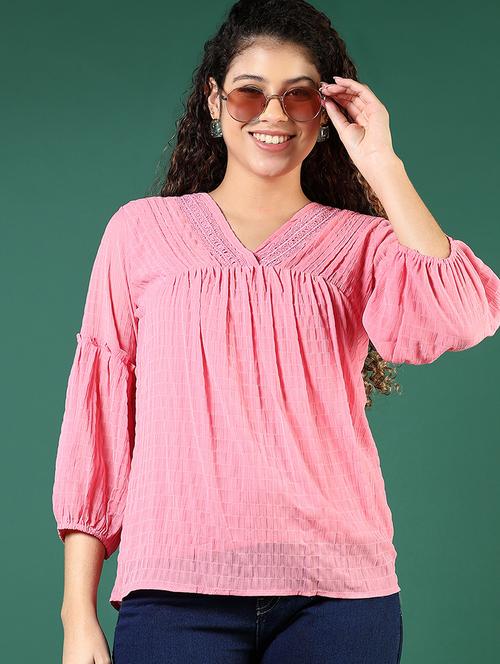 women solid puff sleeve regular top - 21724049 - Very Small Image - 1
