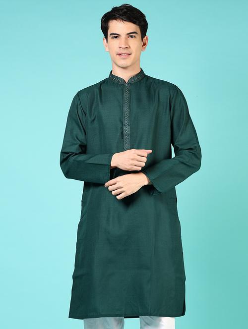 men solid mandarin neck long kurta - 21724091 - Very Small Image - 1