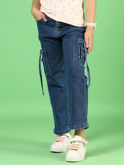 girls solid mid rise denim cargo - 21724172 - Very Small Image - 1