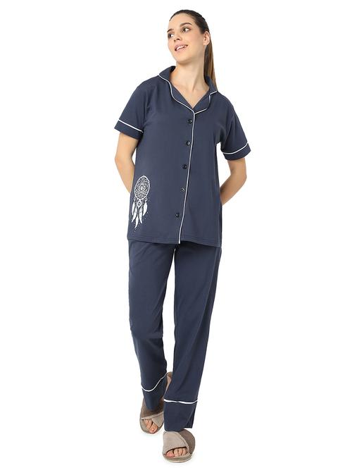 women solid nightwear pyjama set - 21724240 - Very Small Image - 1