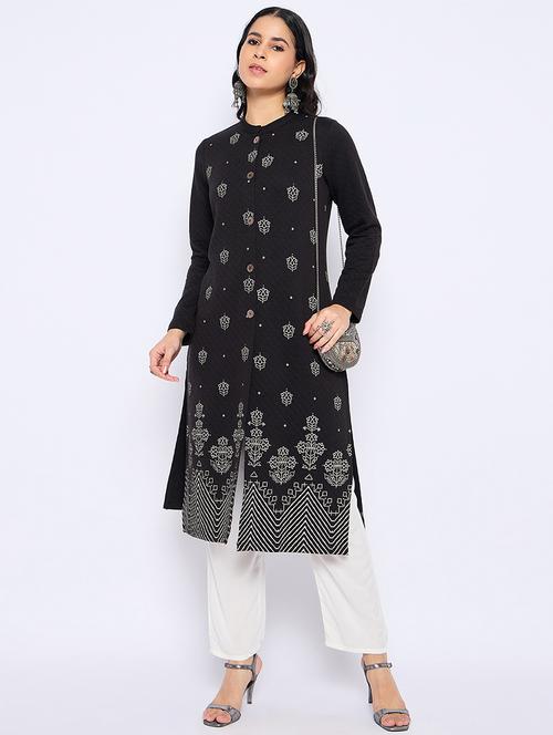 women self designed long sleeves woolen kurta - 21724288 - Very Small Image - 1