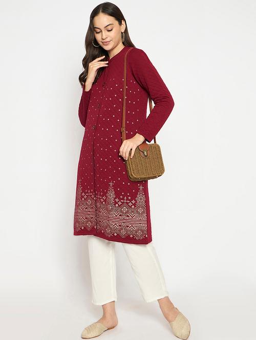 women printed long sleeves woolen kurta - 21724308 - Very Small Image - 1