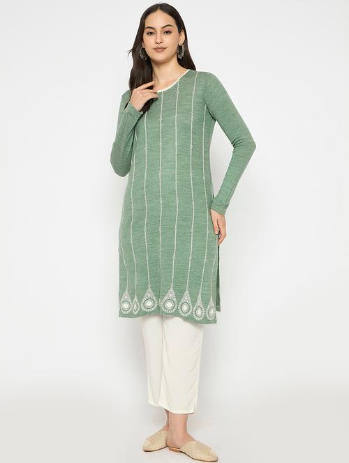 women printed long sleeves woolen kurta - 21724315 - Very Small Image - 1