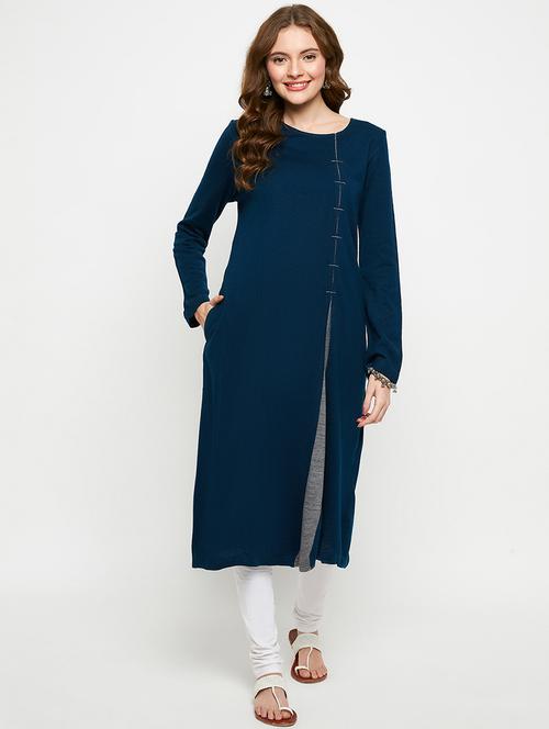 women solid long sleeves woolen kurta - 21724324 - Very Small Image - 1