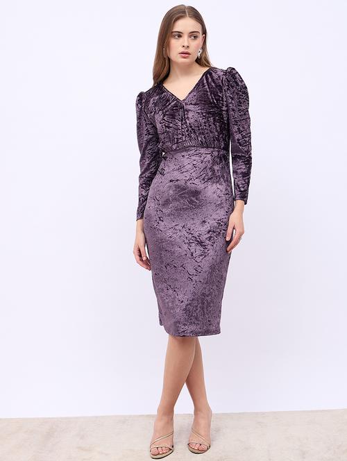women solid puff sleeves bodycon dress - 21725302 - Very Small Image - 1