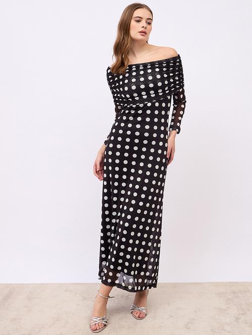 women polka doted off shoulder sheath dress - 21725313 - Very Small Image - 1