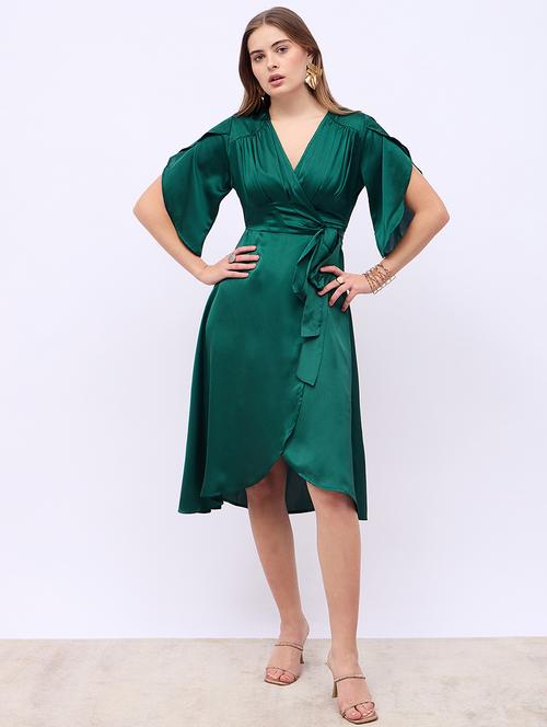 Women Solid Tulip Sleeves Warp Dress - 21725323 - Very Small Image - 1