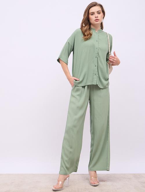 women solid shirt and trouser co-ord set - 21725349 - Very Small Image - 1