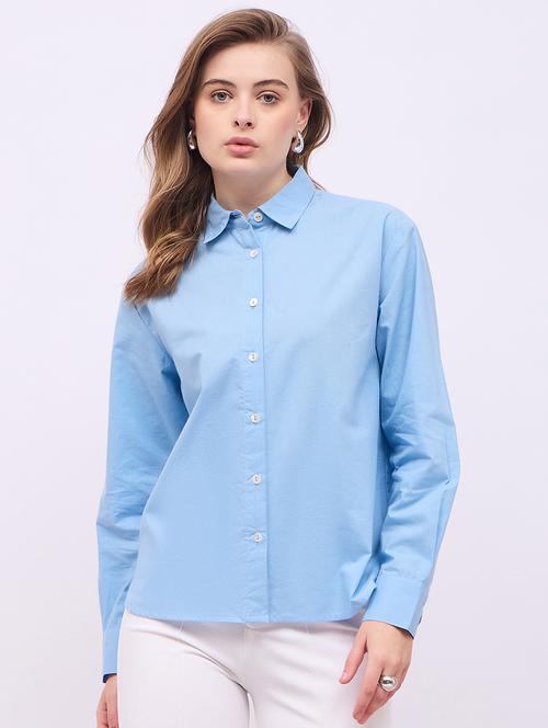 women solid collared long sleeves shirt - 21725353 - Very Small Image - 1