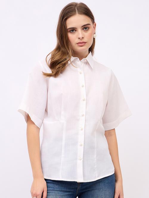 women solid collared short sleeves shirt - 21725361 - Very Small Image - 1
