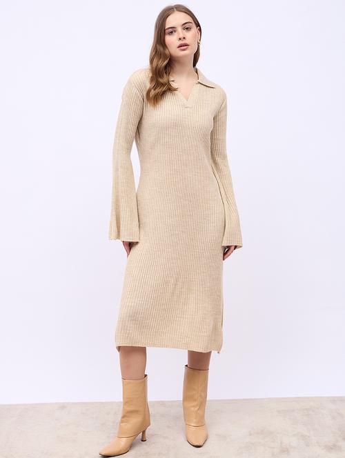 women solid collared winter wear straight dress - 21725383 - Very Small Image - 1