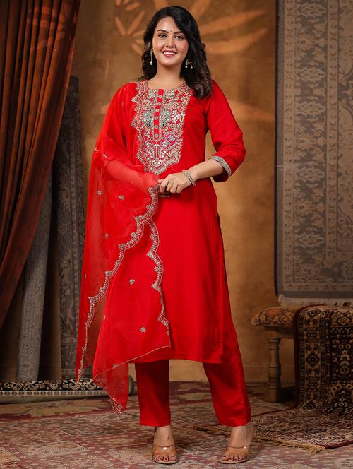 women embroidered kurta pant set with dupatta - 21725389 - Very Small Image - 1