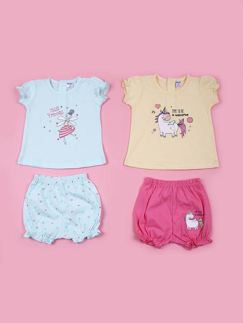 girls pack of 2 printed t-shirt & bloomer twin set - 21725730 - Very Small Image - 1