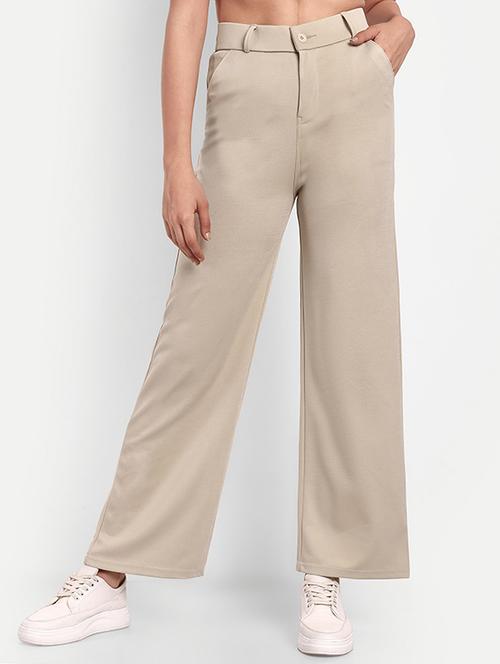 women solid high rise straight trouser - 21726654 - Very Small Image - 1