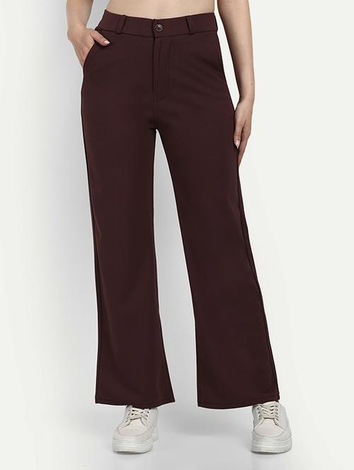 women solid high rise straight trouser - 21726655 - Very Small Image - 1