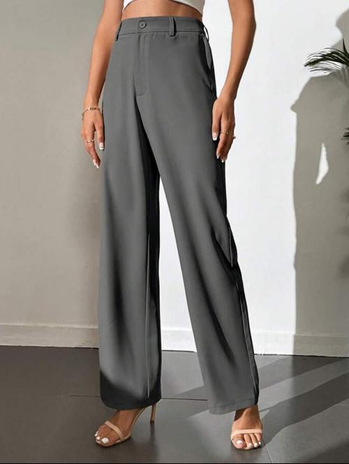 women solid high rise straight trouser - 21726659 - Very Small Image - 1