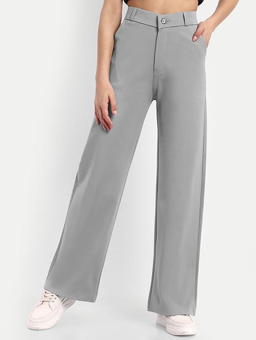 women solid high rise straight trouser - 21726662 - Very Small Image - 1
