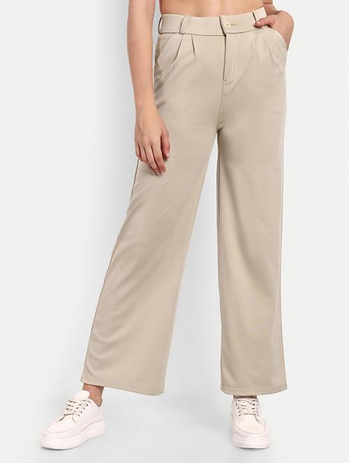 women solid high rise straight trouser - 21726676 - Very Small Image - 1