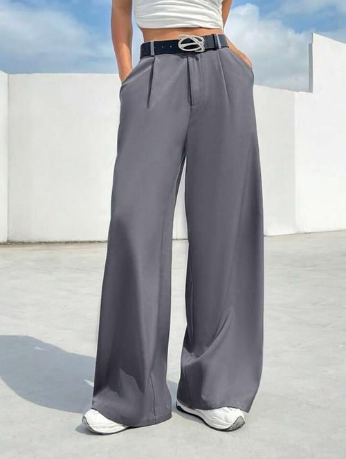 women solid high rise korean trouser - 21726678 - Very Small Image - 1