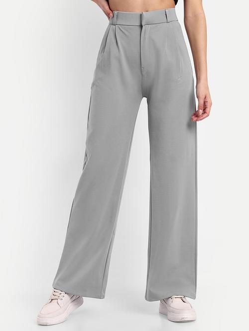 women grey solid high rise pleated trouser - 21726691 - Very Small Image - 1