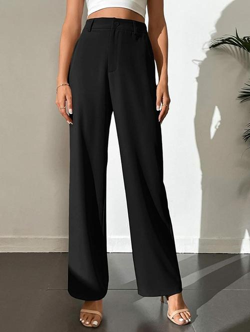 women solid high rise straight trouser - 21726915 - Very Small Image - 1