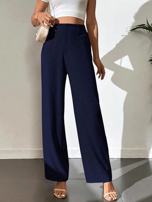 women solid high rise straight trouser - 21726954 - Very Small Image - 1