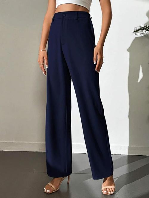 women solid high rise straight trouser - 21726955 - Very Small Image - 1