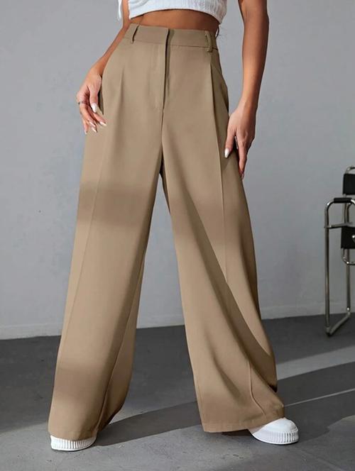 women solid high rise wide leg trouser - 21726963 - Very Small Image - 1